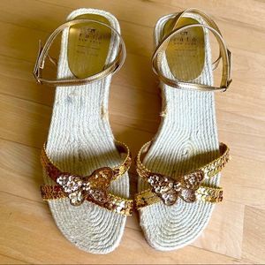 Rafe New York Gold Sequin Butterfly Wedge Sandal